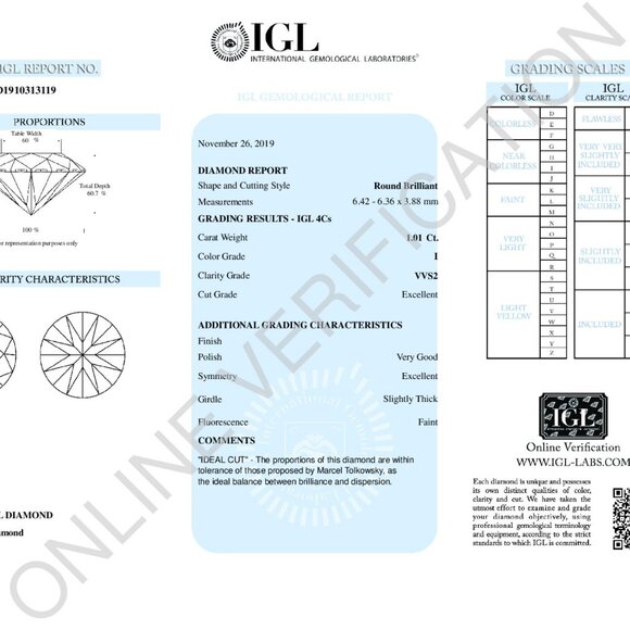Round Diamond Pendant 14K Yellow Gold (1.01 Ct I Vvs2) Igl C54200005 - Picture 5 of 7